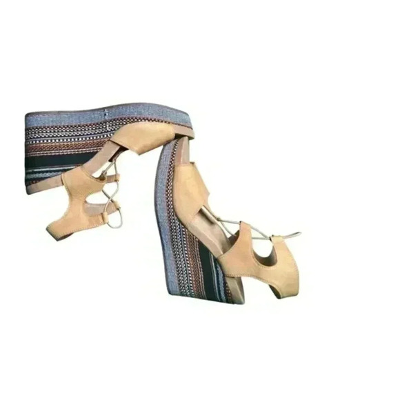 Lucky Brand Strappy Wedge Platform Shoes - 9.5 Like New Tan - Picture 5 of 15